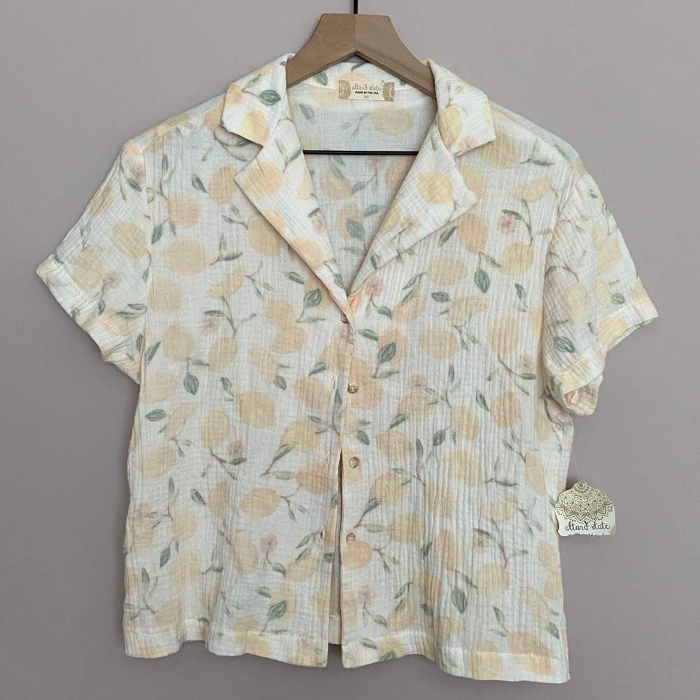 NWT Altar'd State Cotton Gauze Lemon Button Down Pajama Shirt